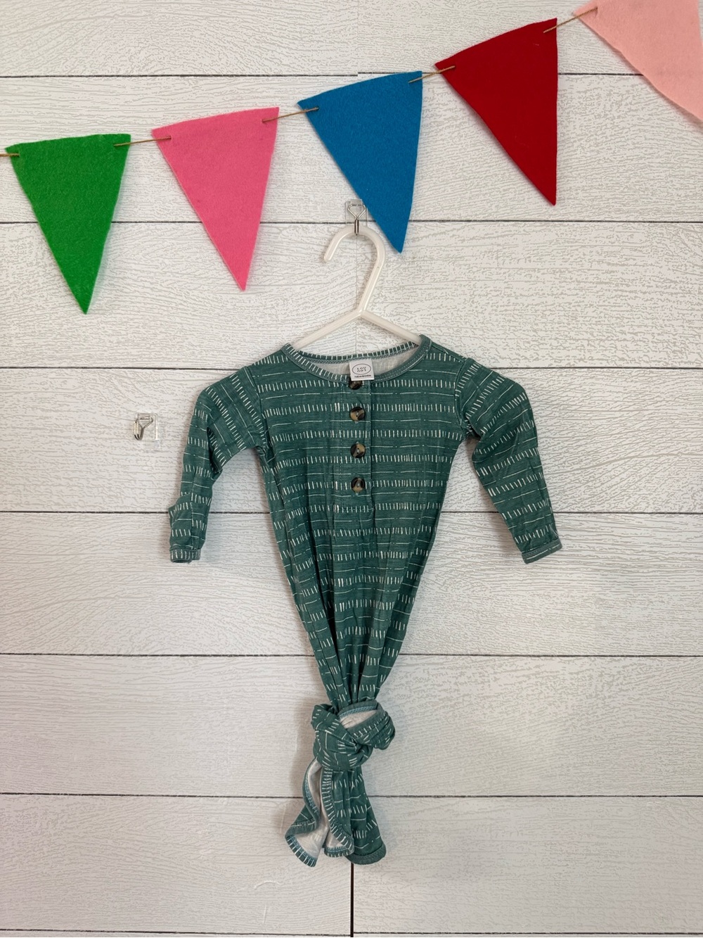 Lou Lou newborn green Striped Knot Gown